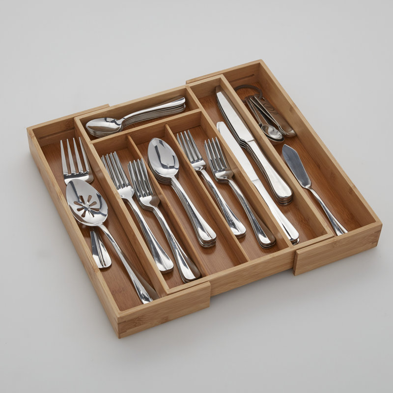 Project Tidy Erica Bamboo Adjustable Flatware Drawer Organizer